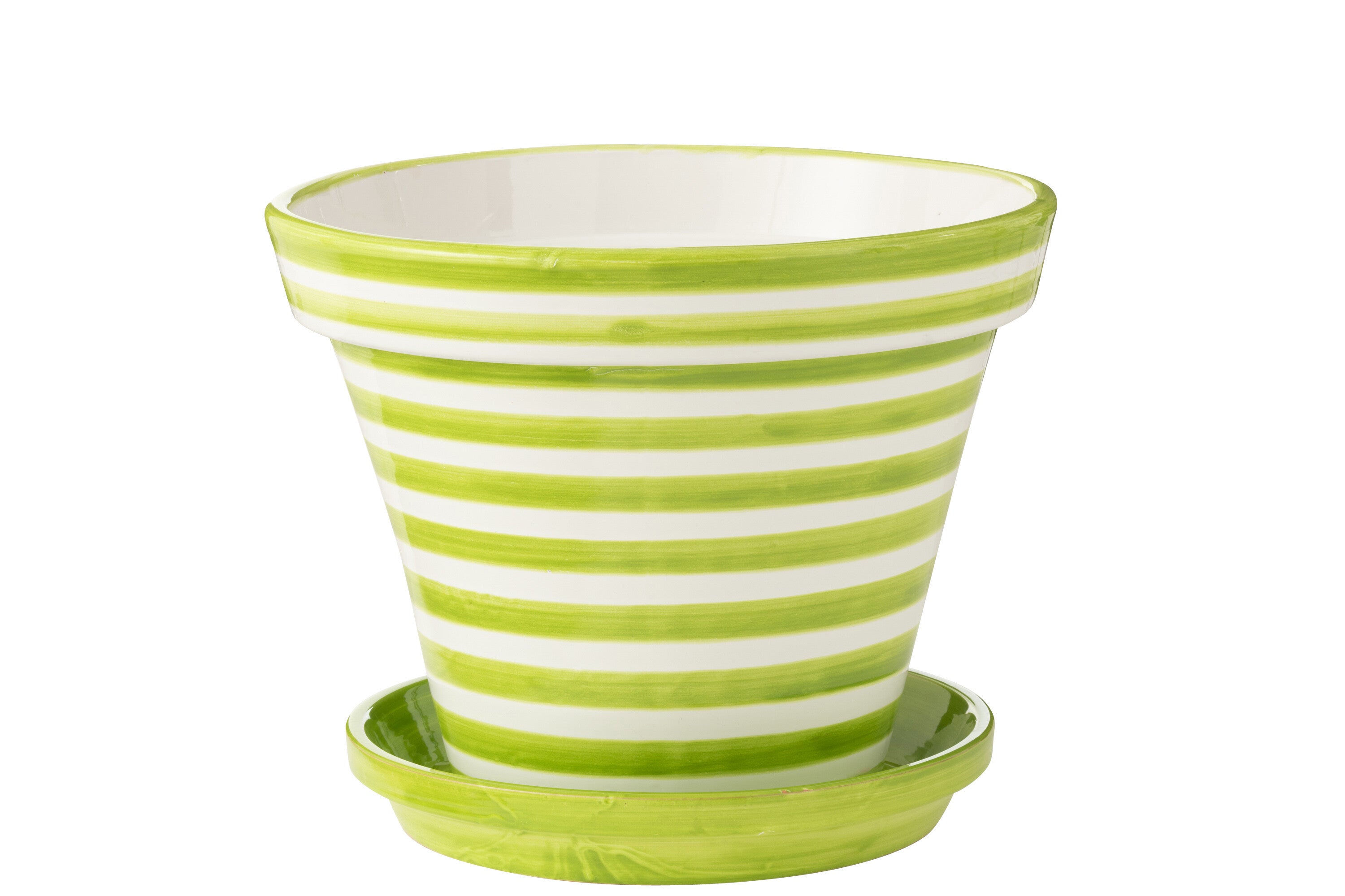 J-Line bloempot Granada Stripes Handmade   Painted - keramiek - groen - extra large - Ø 50 cm
