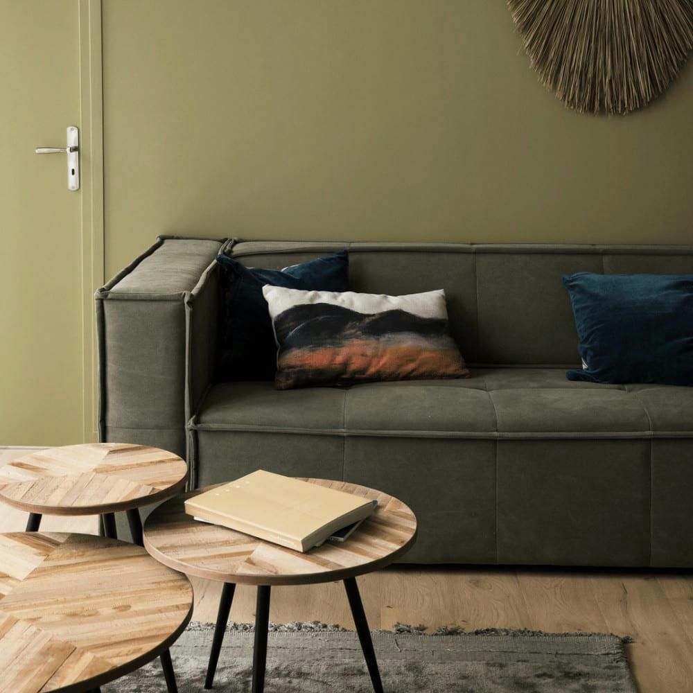 BOBOKAN - 3 tables basses rondes en métal et teck recyclé