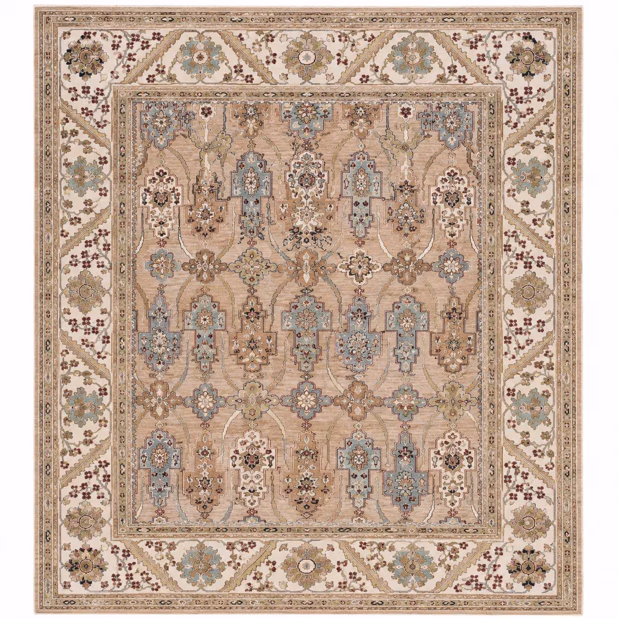 Hand Knotted Wool Area Rug, Traditional Persian Medallion Rug, Beige Ivory Oriental Carpet, Vintage Style Living Room Rug, Boho Home Decor