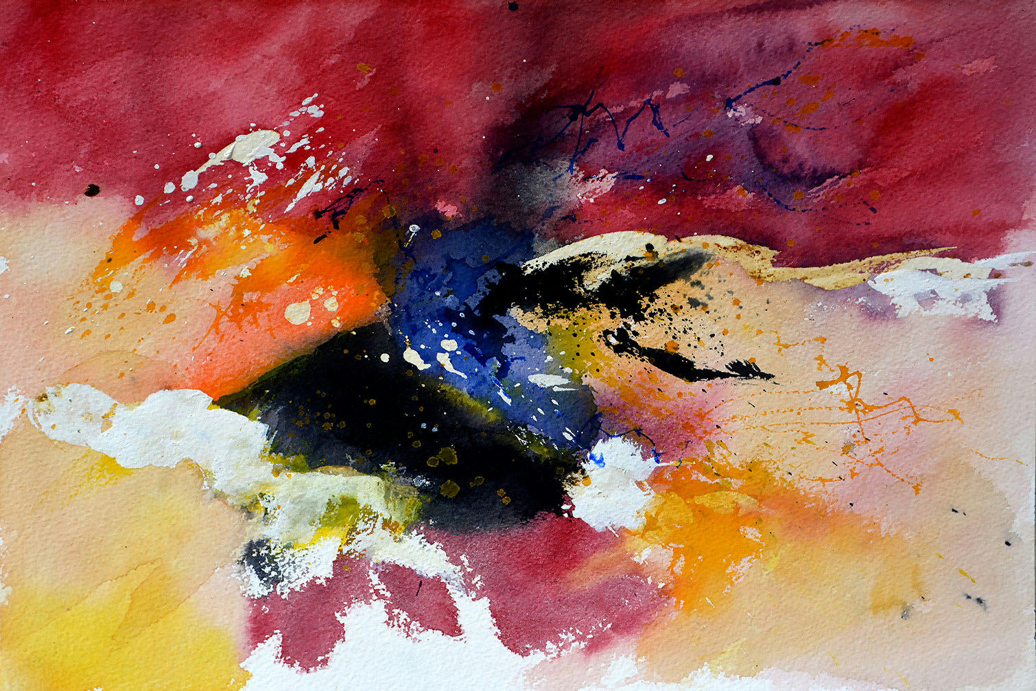- Tableau peint abstraite aquarelle imprimé sur toile 45x30cm