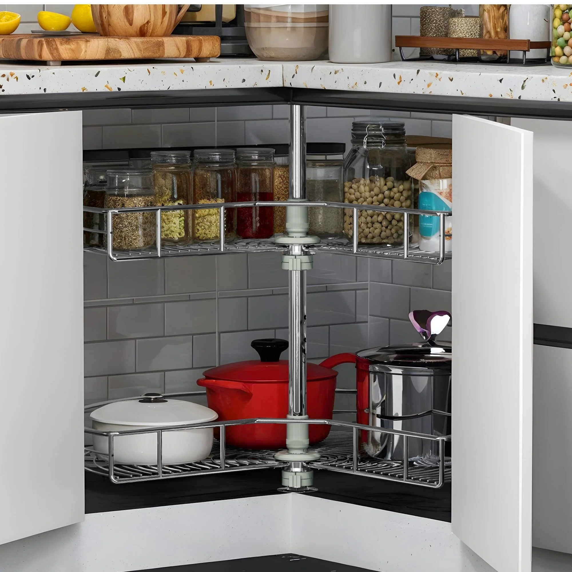 28 Inch Metal Pie Cut 2 Shelf Lazy Susan Set