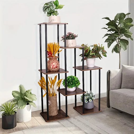 NNETM 7-Story Indoor Floor Standing Flower Rack - Black Frame Coffee Board