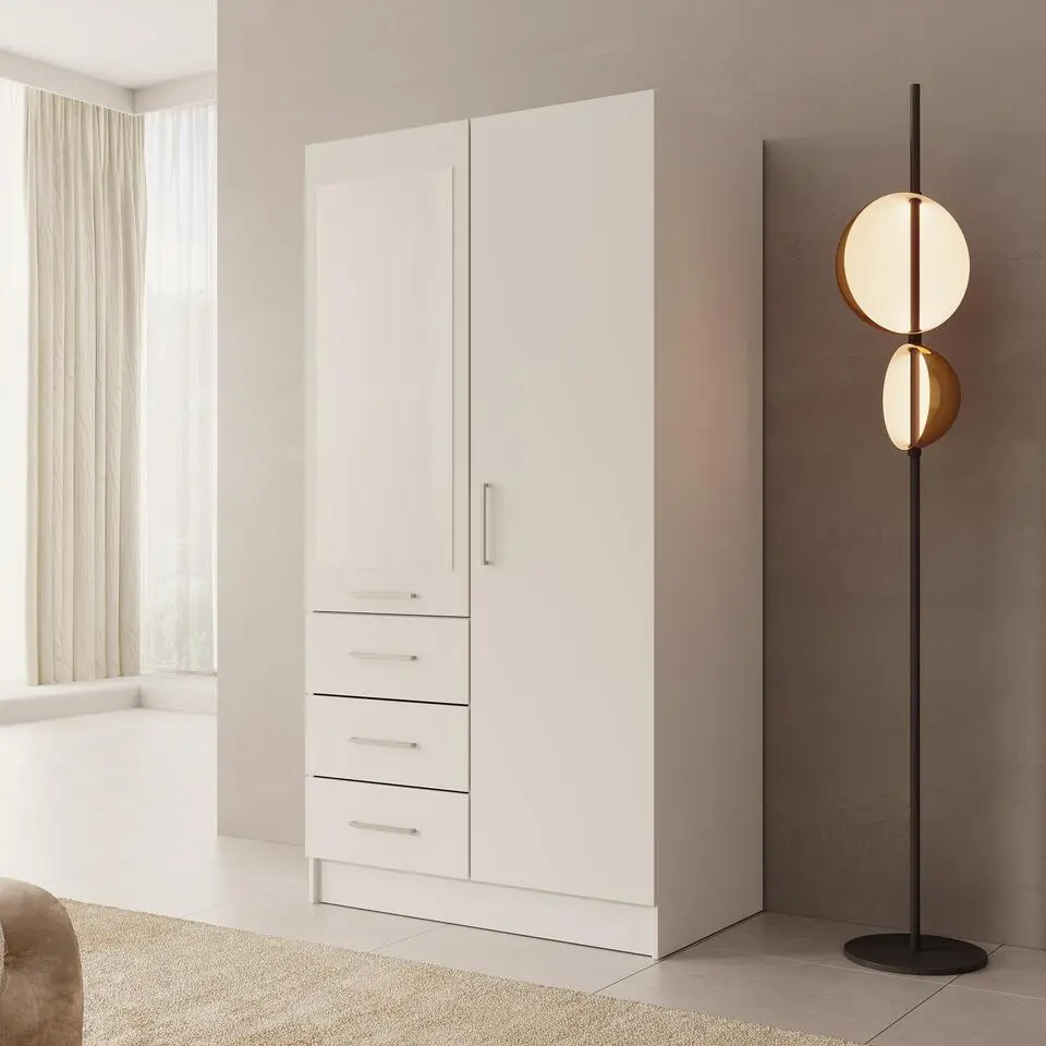 Meubella - Komodo - Kledingkast met 2 deuren - Wit - 101x61x201 cm