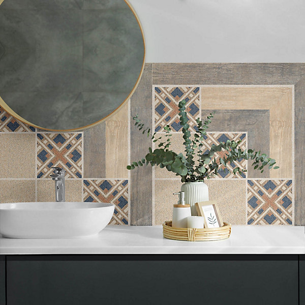 Panneau Mural Wallfluent 120x60 cm Géométrie Du Bois Et Du Béton 1 pièce