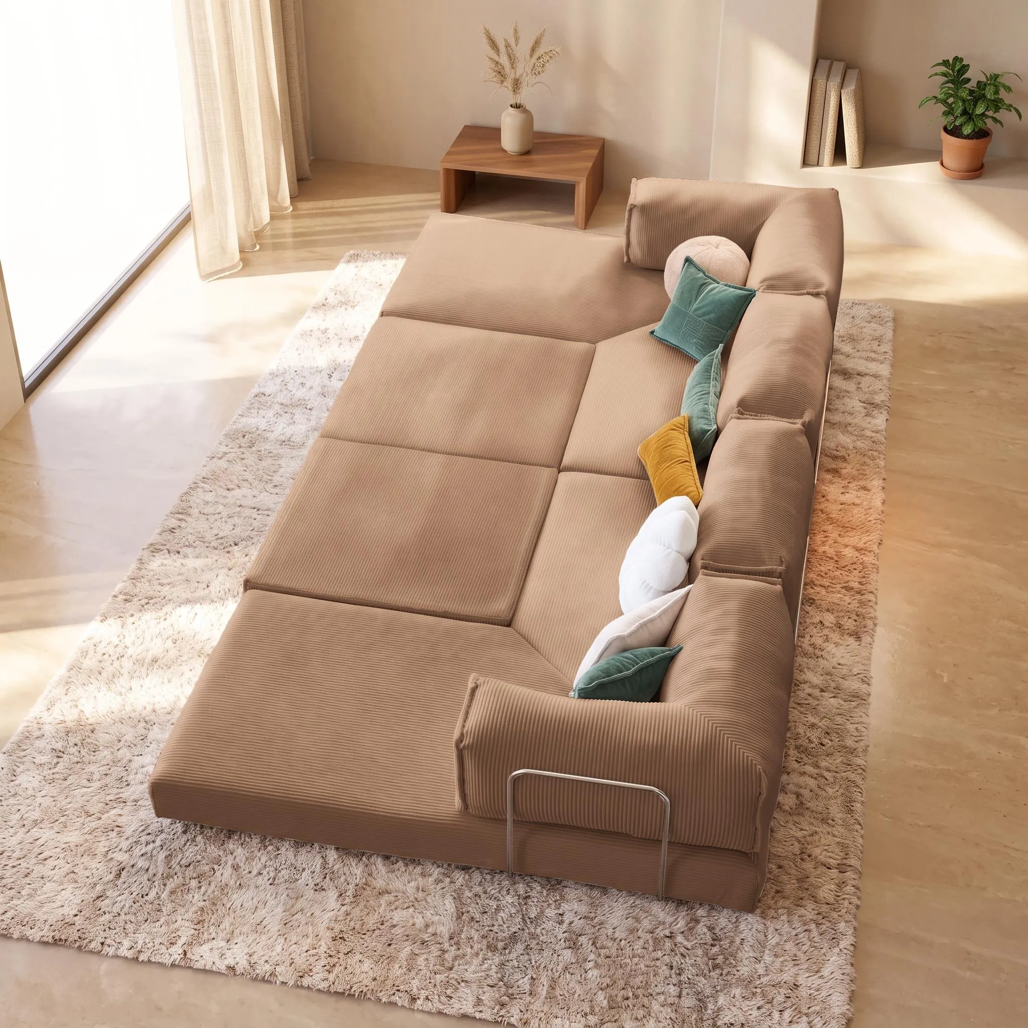Beige Modular Seating Sofa, Luxury Lounge Couch, Plush Velvet Sofa Bed, Living RoomDecor, Cozy Lounge Couch,