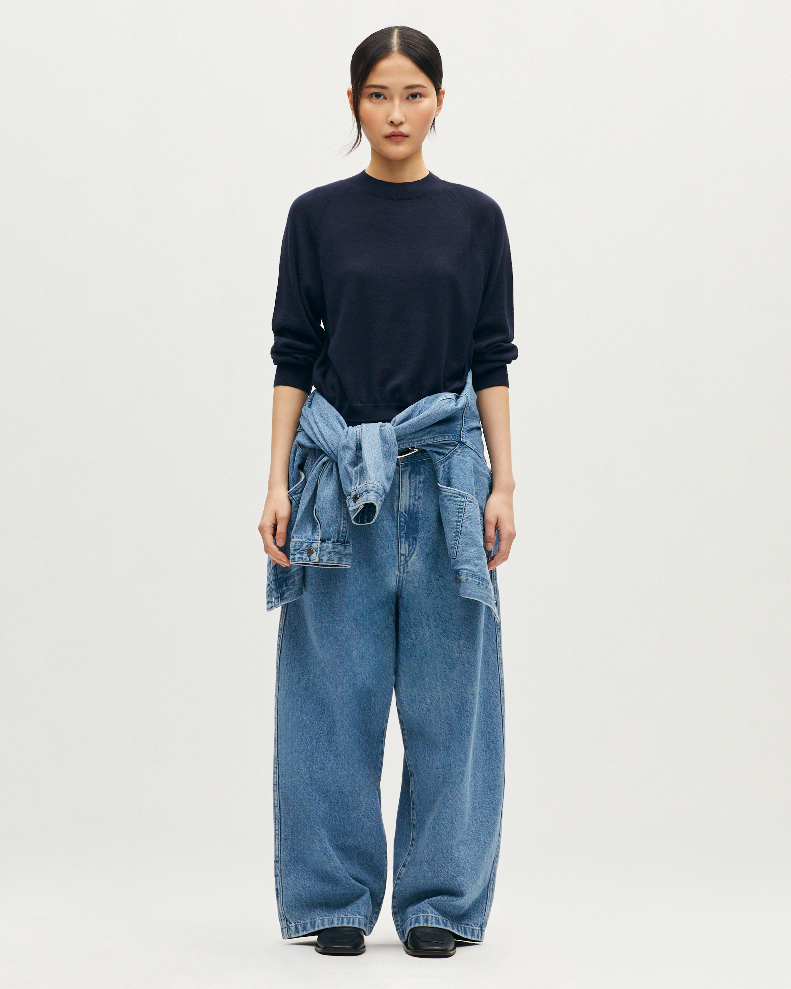 Pull col rond en laine mérinos et soie