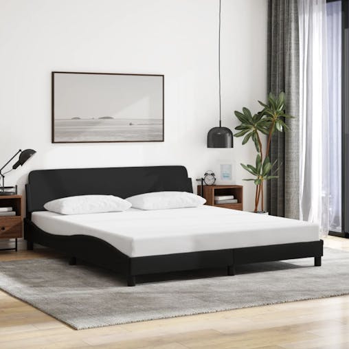 NNEVL Bed Frame with Headboard Black 152x203 cm Fabric
