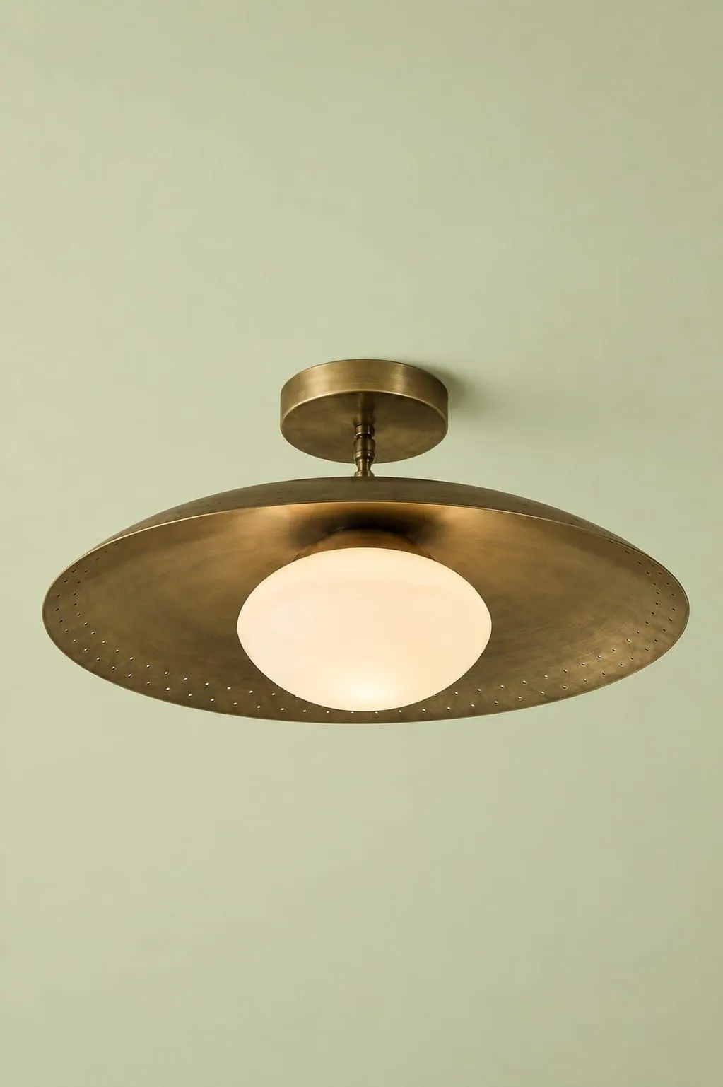 Mid-Century Modern Brass Perforated Flush Mount Ceiling Light