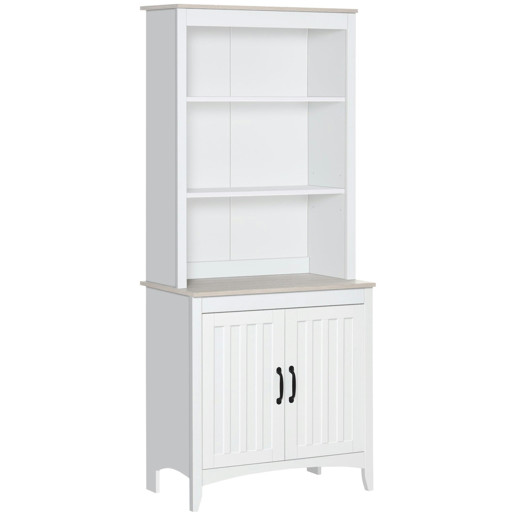 - Buffet haut 2 portes 3 étagères blanc aspect chêne clair