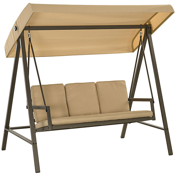 Balancelle de jardin 3 places beige en polyester avec toit inclinable