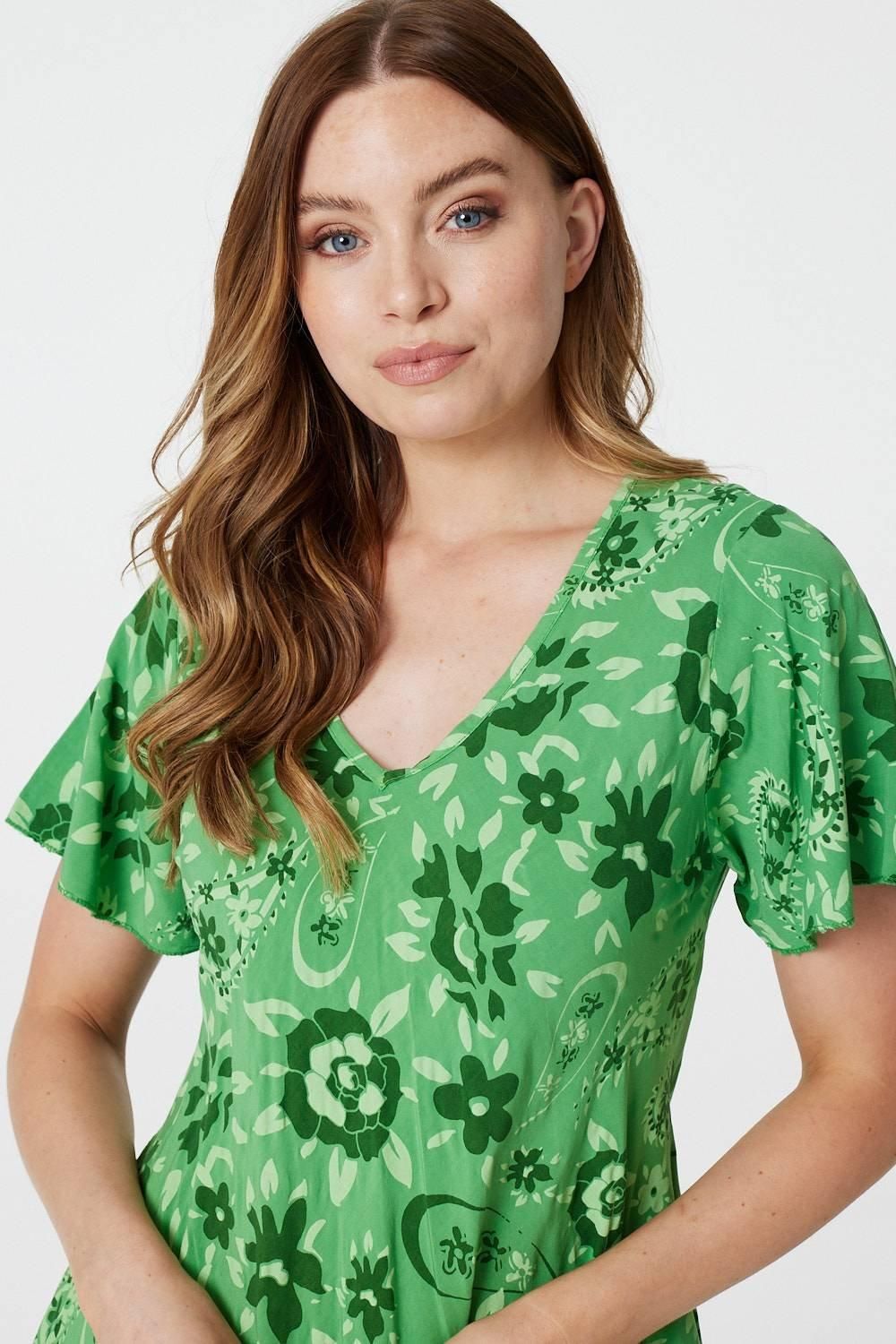 Izabel London Floral Short Sleeve Swing Dress