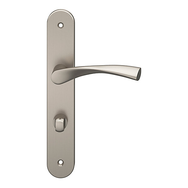 Ensemble poignée sur plaque rond à condamnation GoodHome Breage effet nickel satin gris L.120.5mm x l.40mm entraxe 195mm