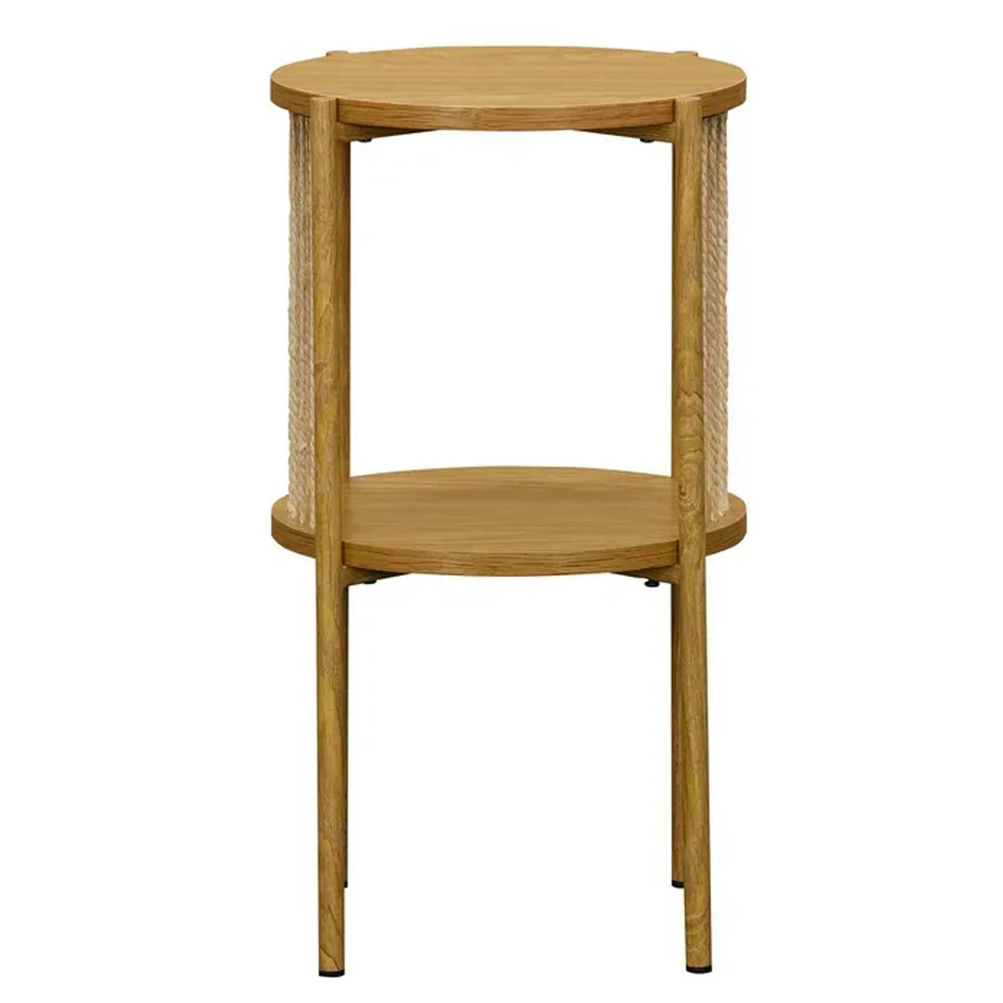 - Table de chevet 2 plateaux bois, métal et corde 35x35x65cm