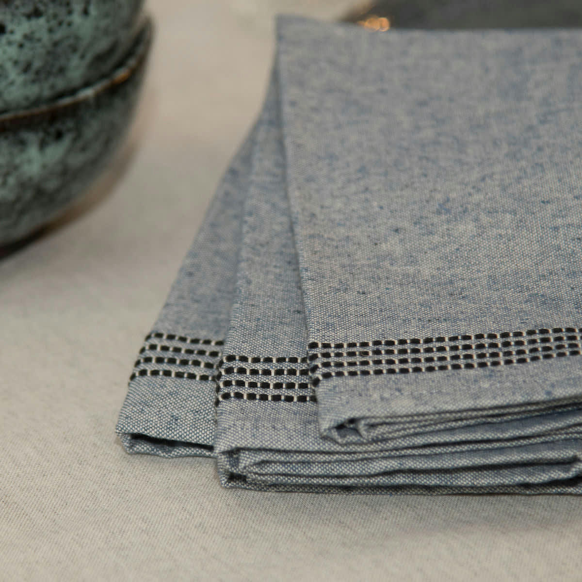 HANA - Serviettes de table (x4) coton  45x45 denim