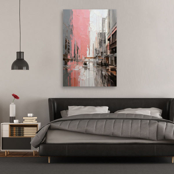 Feeby Obraz do sypialni, Miasto Abstrakcja Bezowa Nowoczesna 40x60