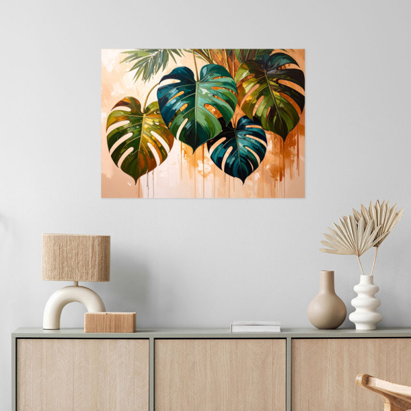 Plakat samoprzylepny do salonu Feeby Monstera Liście efekt farby 30x20