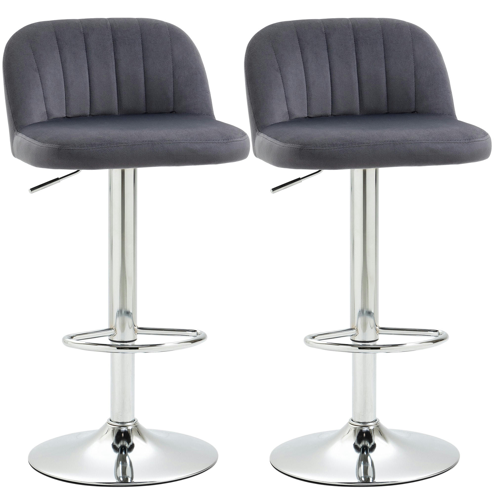 - Lot de 2 tabourets de bar design contemporain velours métal gris