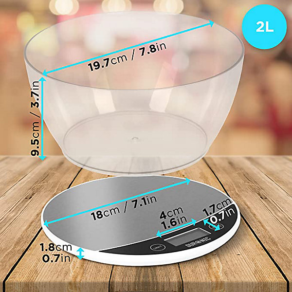 KS3000 Balance de cuisine Capacité 5 kg Affichage numérique Ajout de poids Précision 1 g Bol 2L Pâtisserie Courrier Duronic