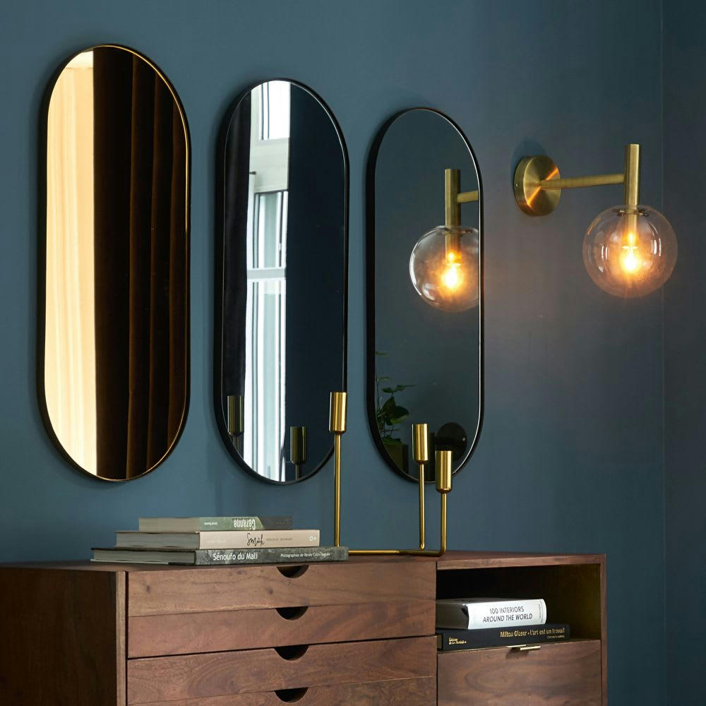 SHELTON - Miroirs ovales en métal noir (x3) 30x70