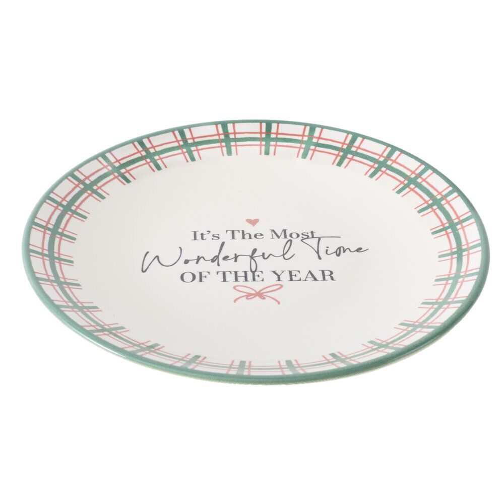 Assiete dessert imprimé No&euml;l contour motif jacquard faïence Ø20 cm