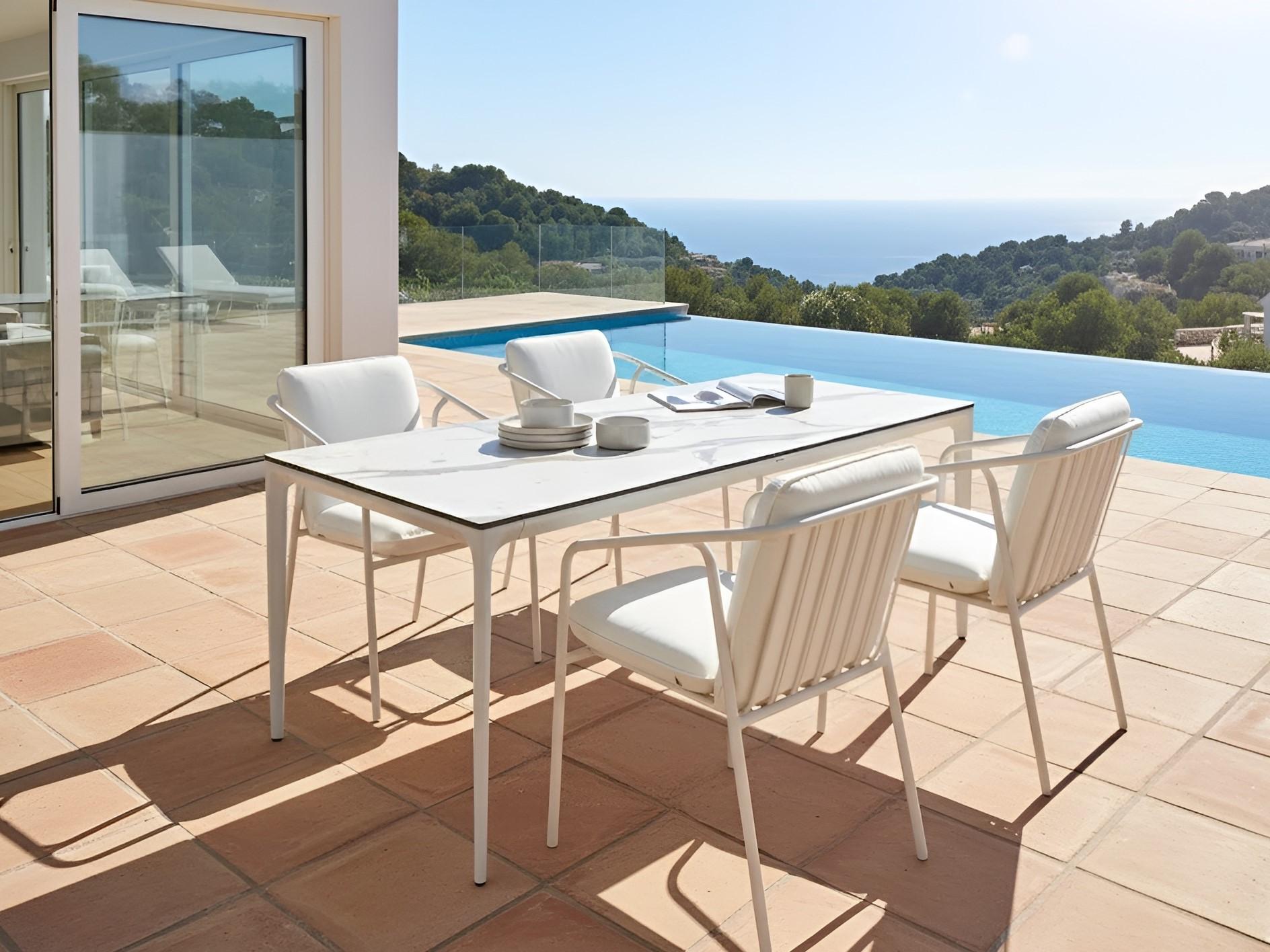 Garden Dining Table SOVARETO 180 cm 90 cm Marble Effect White Marble