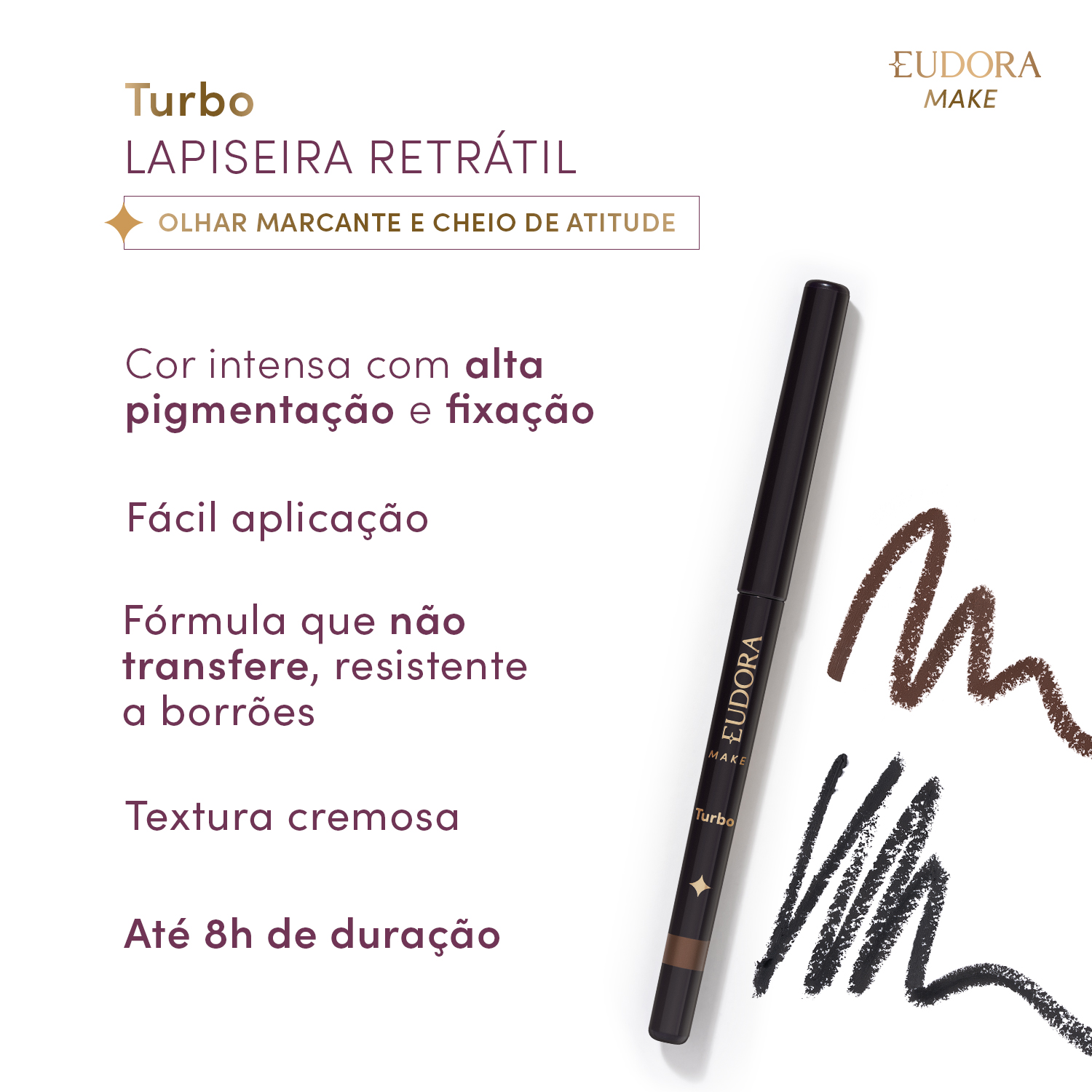 Lapiseira Retrátil para Olhos Preta Eudora Make 300mg