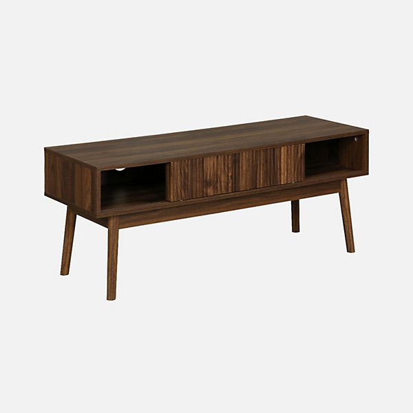 Meuble TV décor bois de noyer. 2 portes coulissantes L 115 x l 40 x H 48cm - Linear