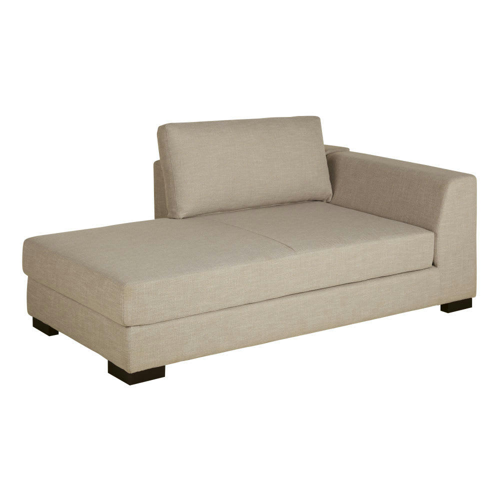 Terence - Méridienne-coffre droite pour canapé modulable beige