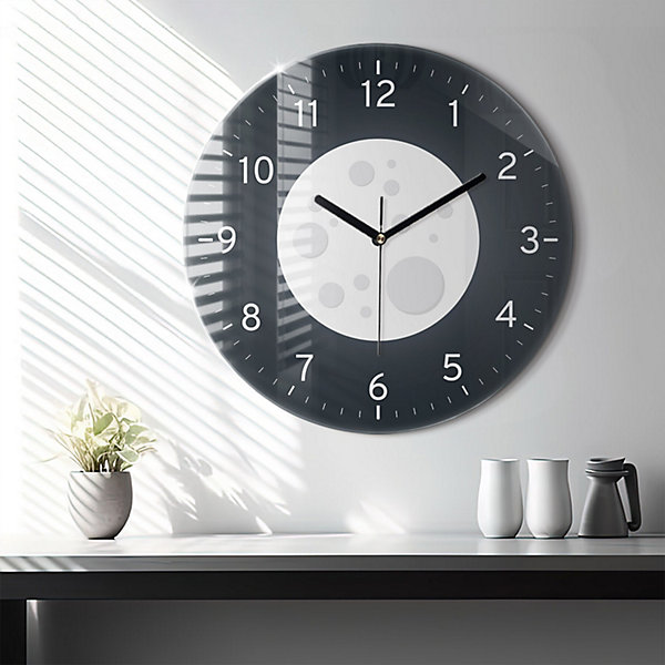 Horloge murale Wallfluent fi60 cm Aiguilles noires Pleine Lune 1 pcs