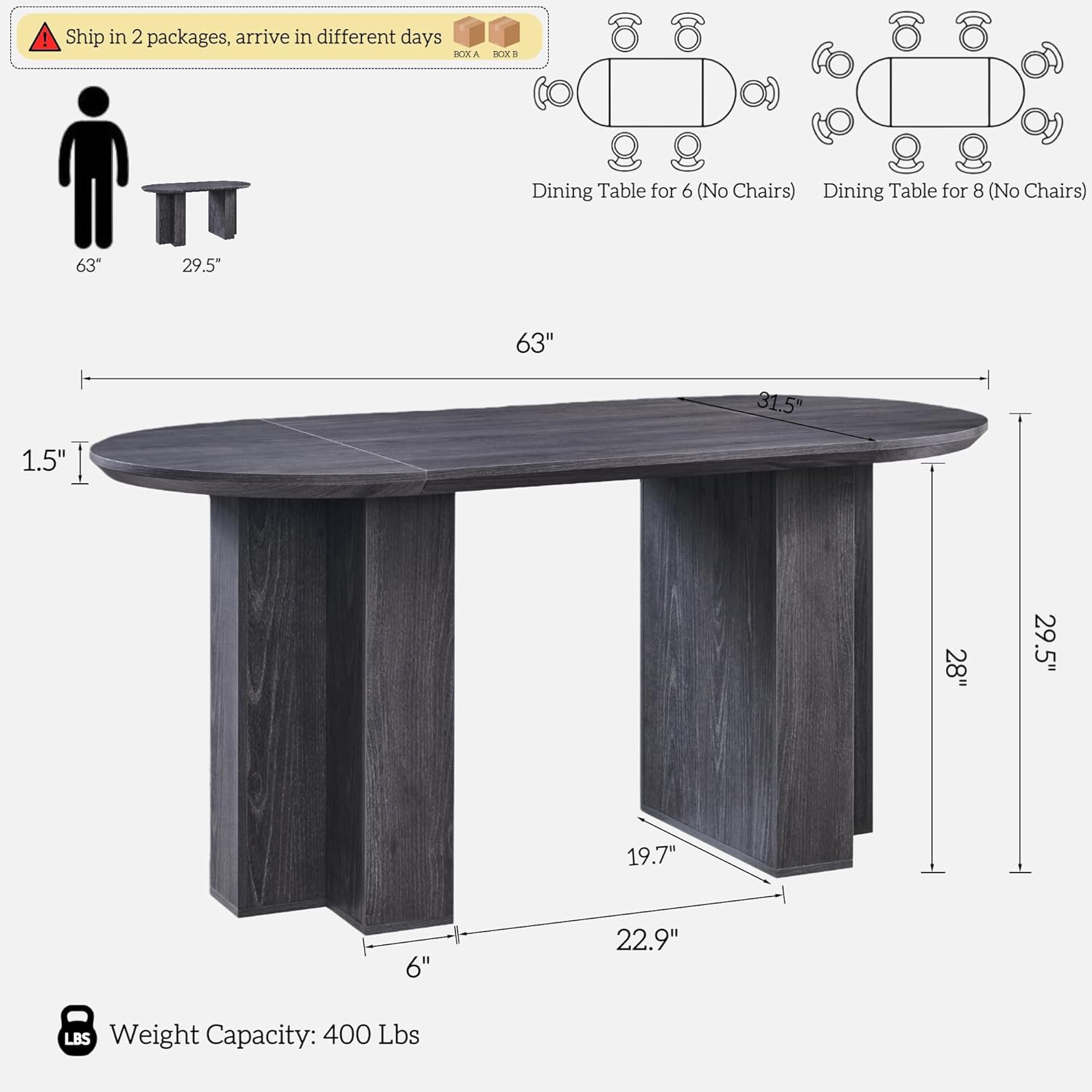 OKD 63 Inch Modern Wood Oval Dining Table for 4-6, Dining Room Table with Stable T-Shaped Base & Metal Frame & Thick Tabletop, Sturdy Kitchen Table for Dinner Room, Kitchen, Gathering, Dark Alder