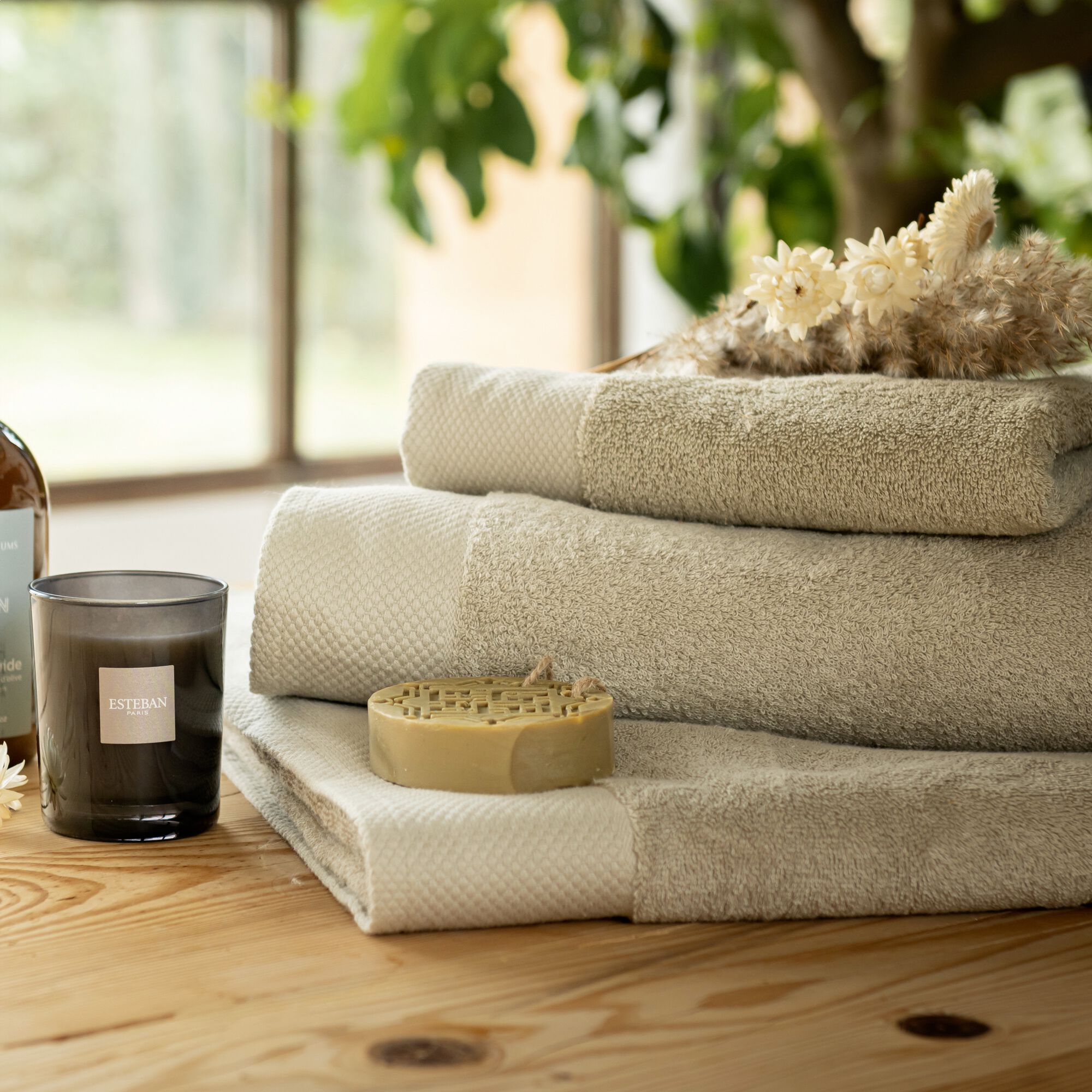 AZUR - Drap de bain en coton peigné - beige alpilles 100x150cm