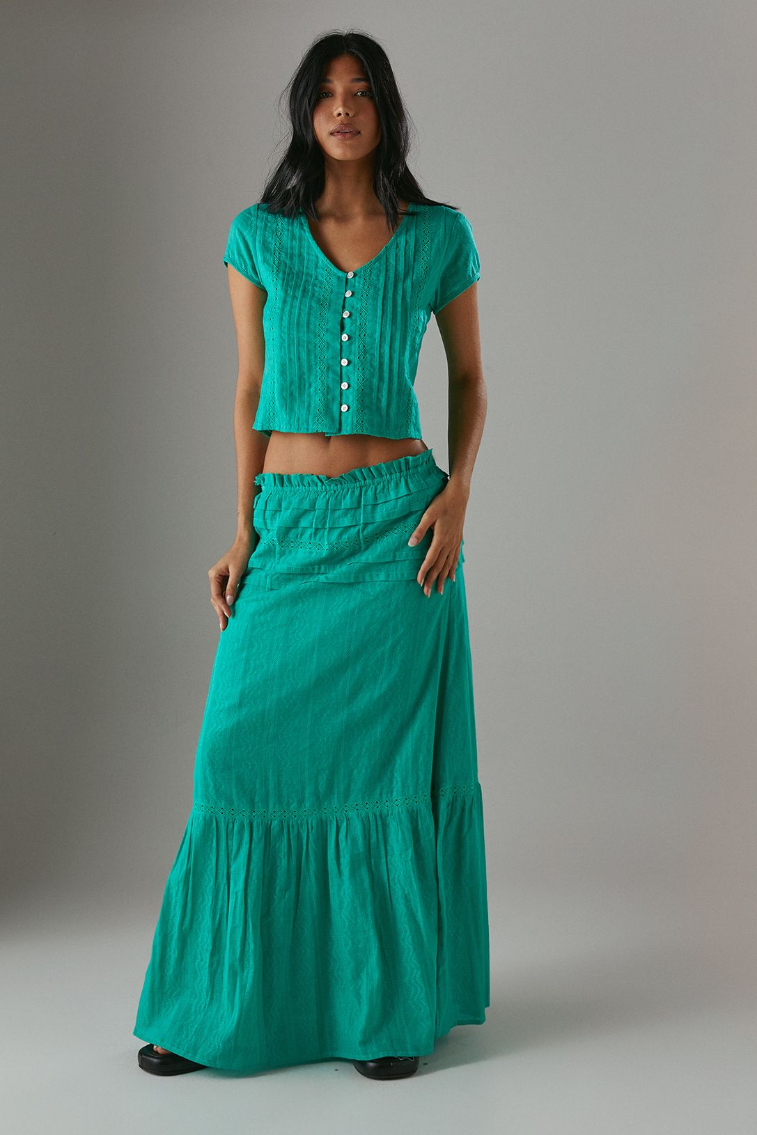 Warehouse Cotton Dobby Trim Insert Boho Skirt