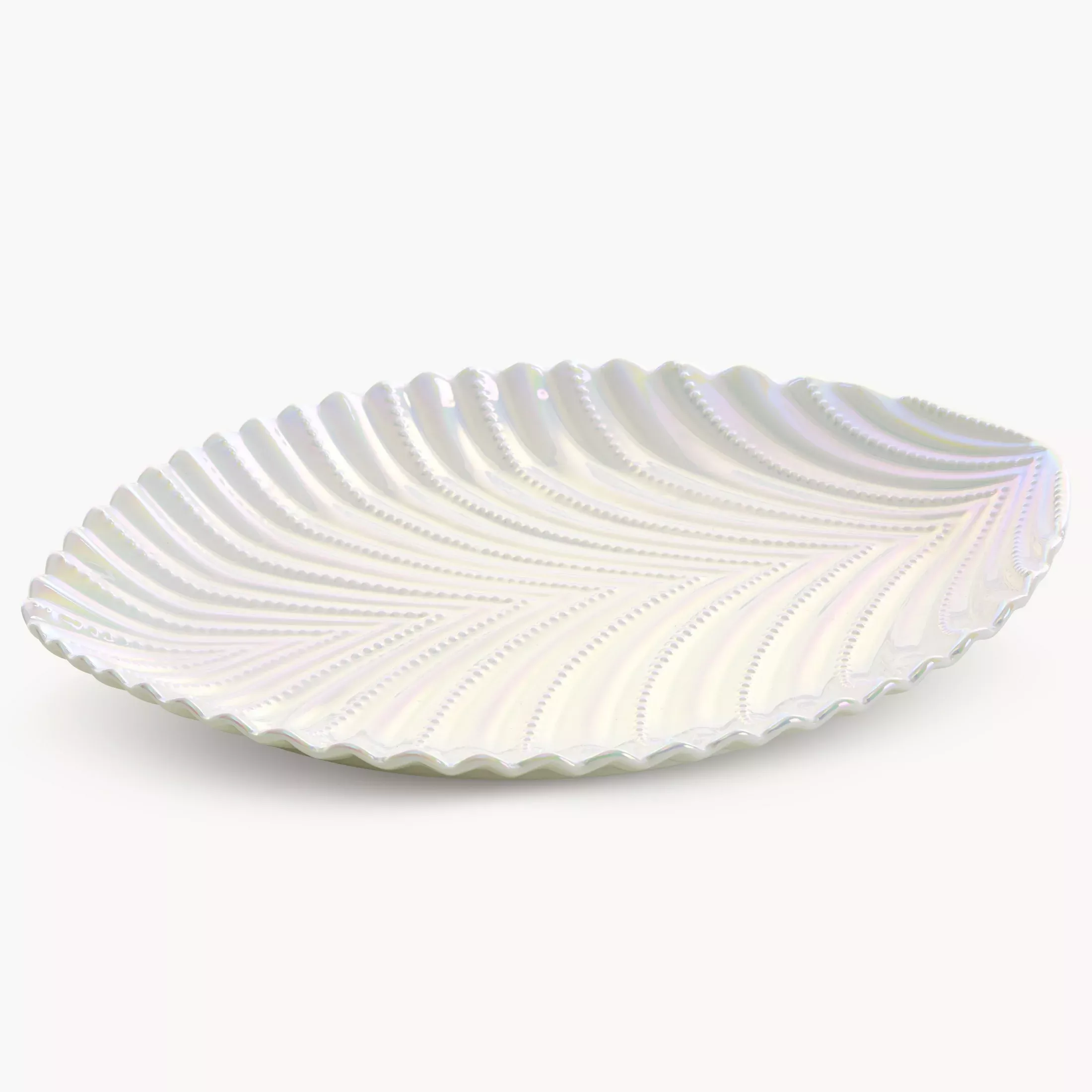 Patera ceramicznadekoracyjna perłowa z wytłaczanym wzorem 34x27x3 cm NELA