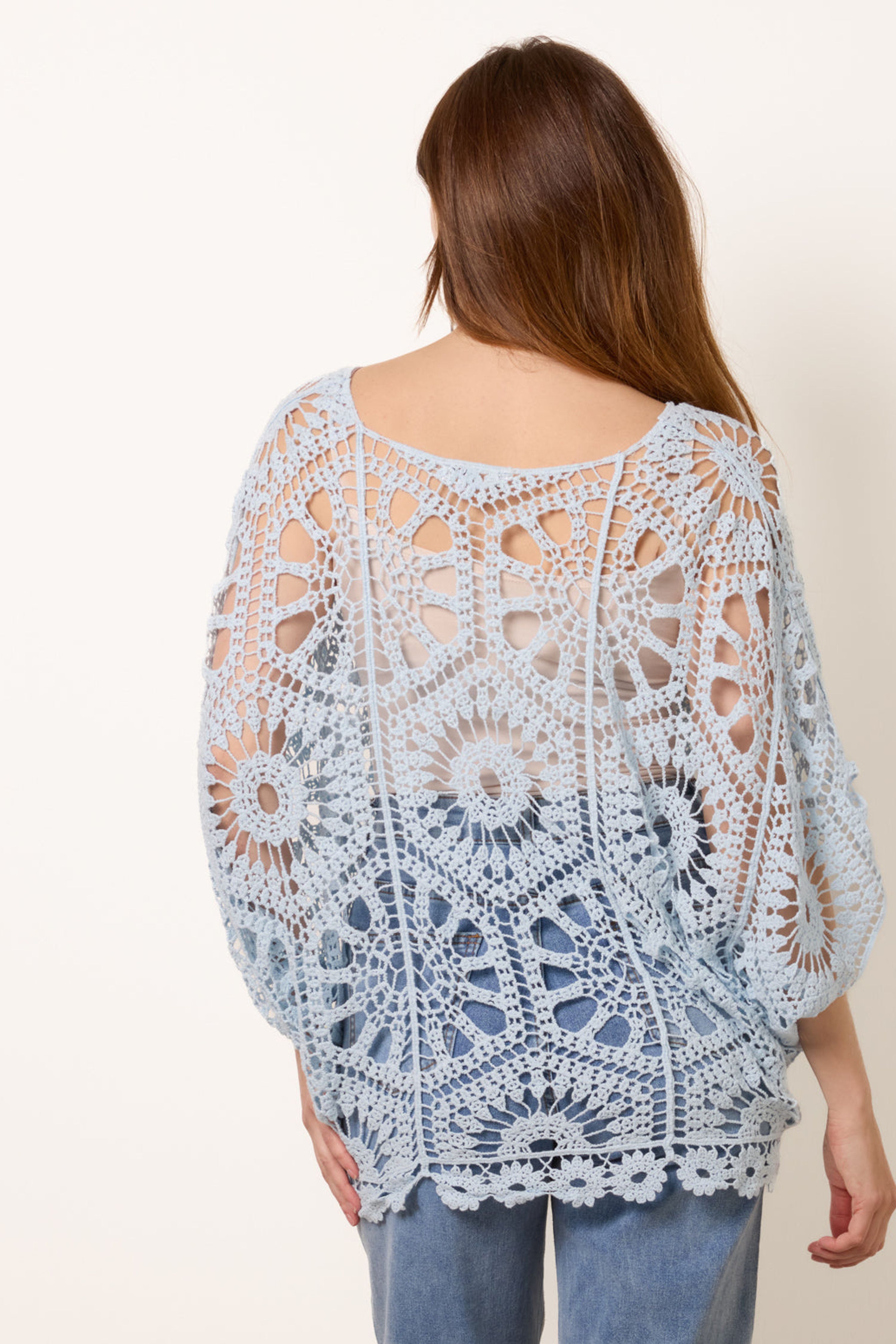 Blue Vanilla Light Blue Crochet Detailed Kimono Top