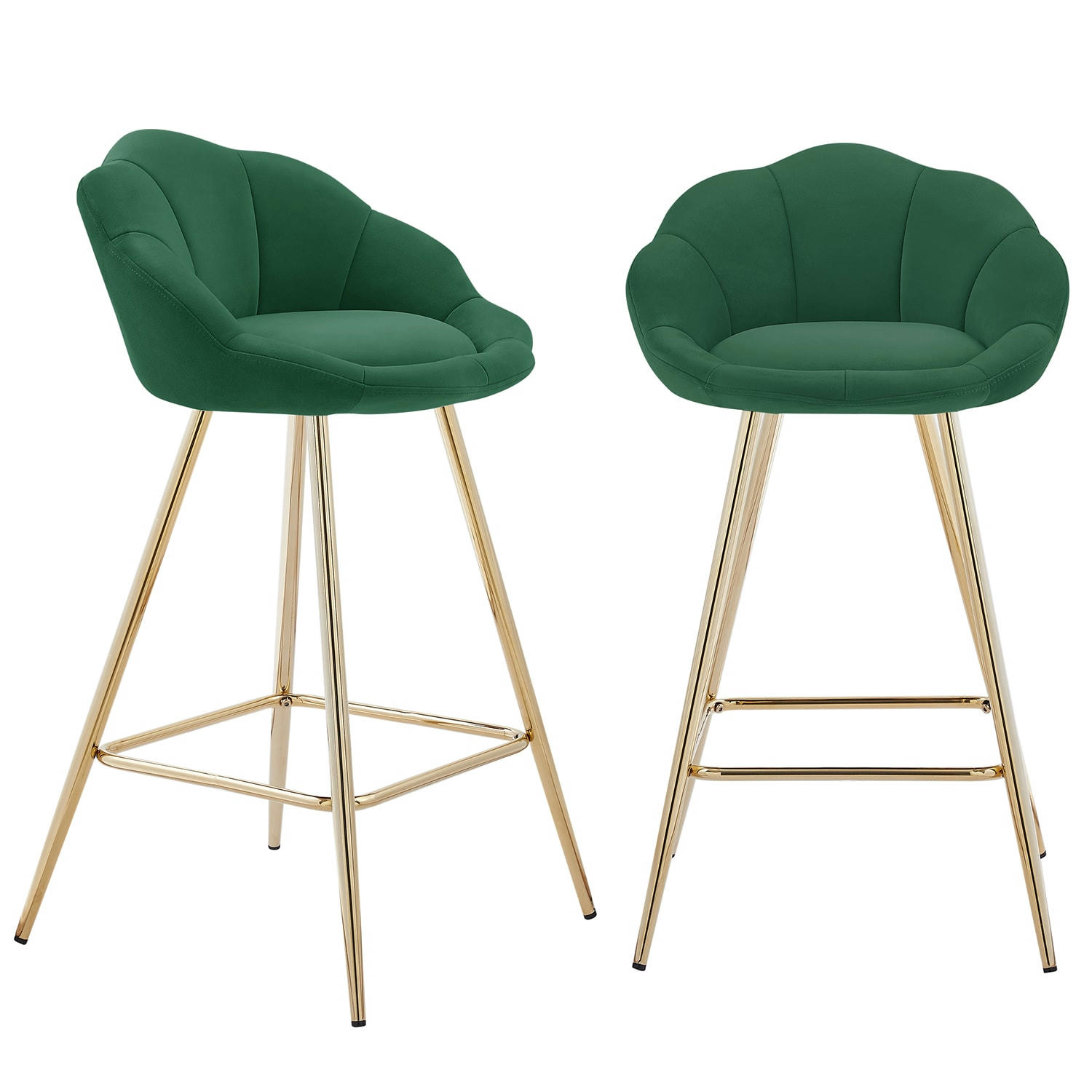 CORAIL - Lot de 2 tabourets de bar en velours vert sapin piètement doré