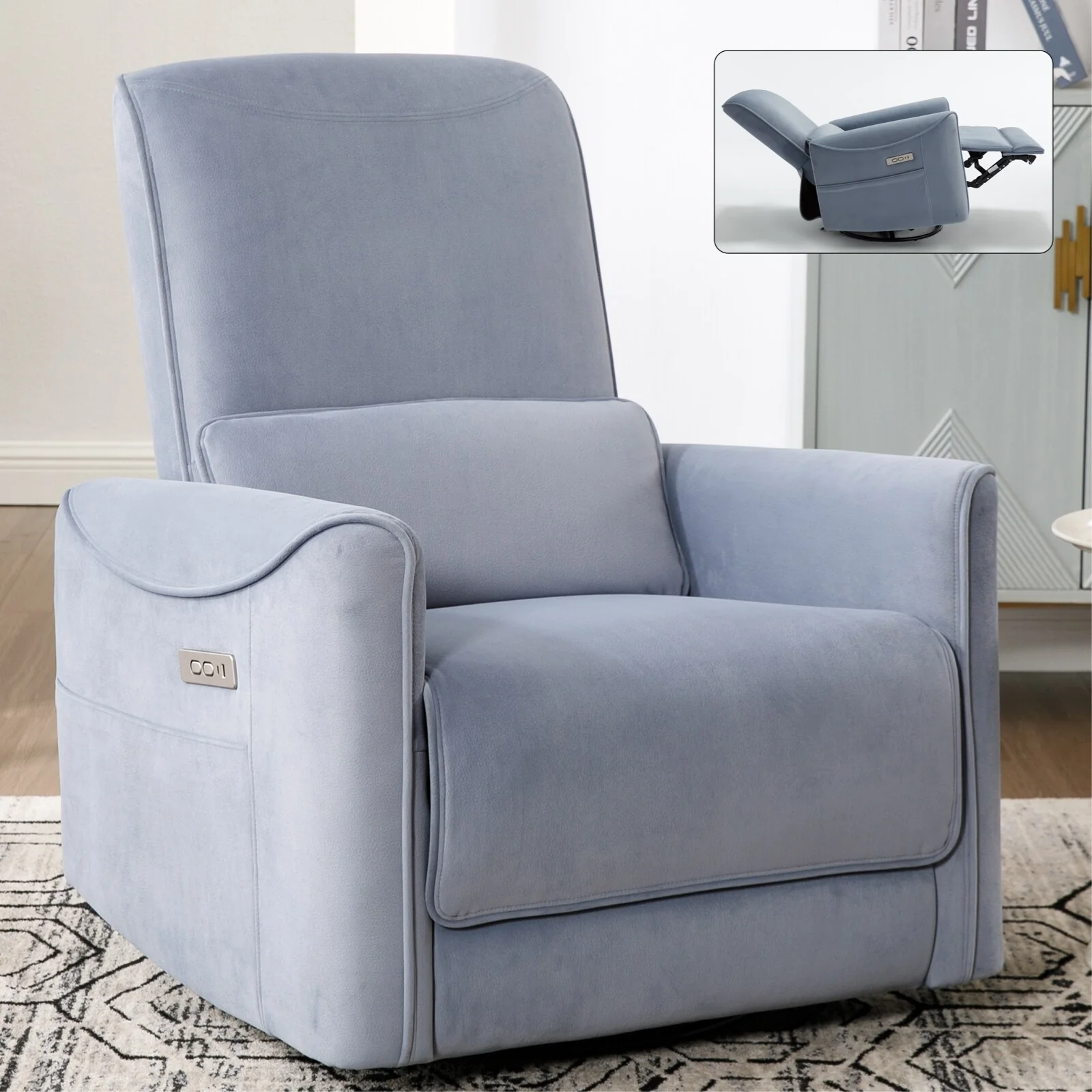 Brown Ergonomic Power Recliner with 270° Swivel, USB & Type-C Ports, and Comfortable Lumbar Cushion