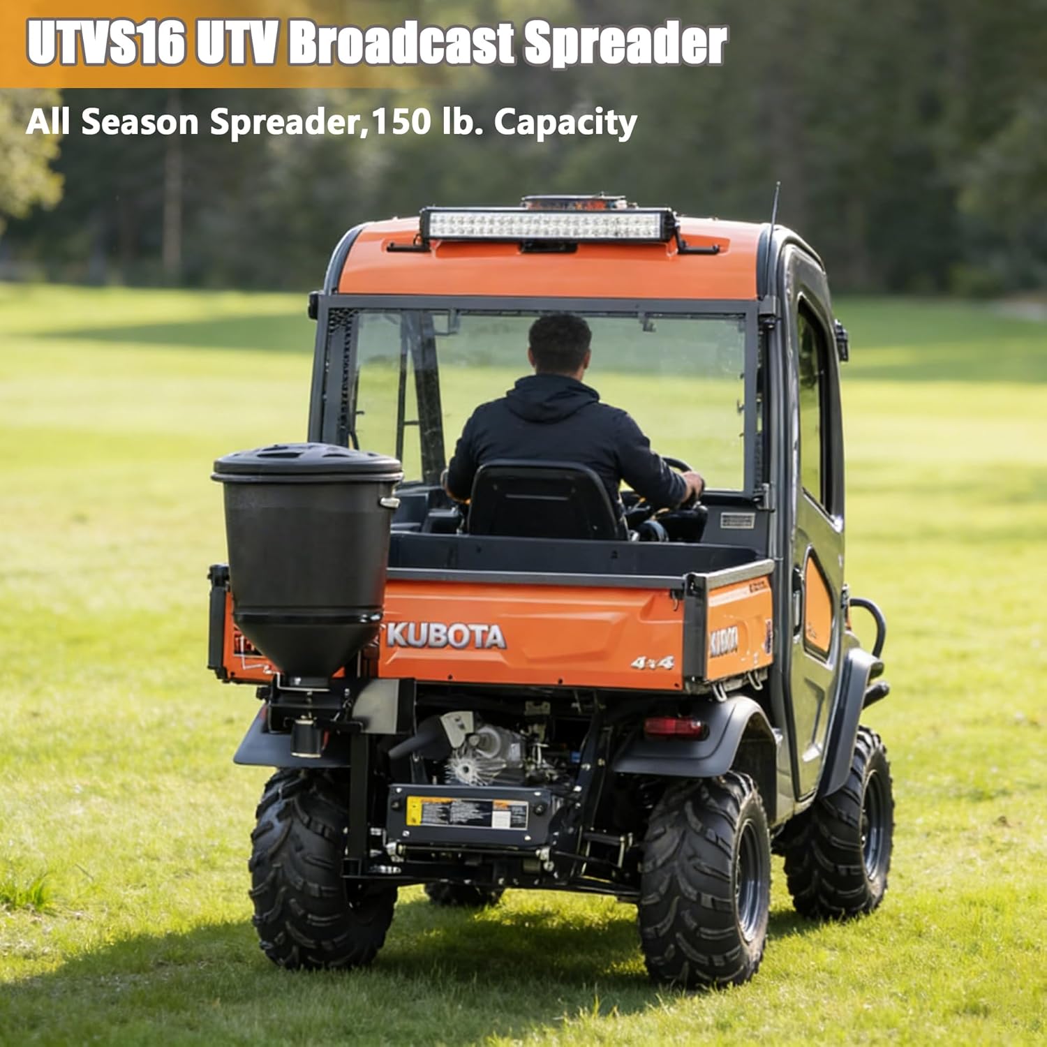 UTVS16 UTV Broadcast Spreader Fits for Salt Grass Seed Fertilizer  Deer Feeder Seed and More All Season Spreader 150 lb. Capacity Black