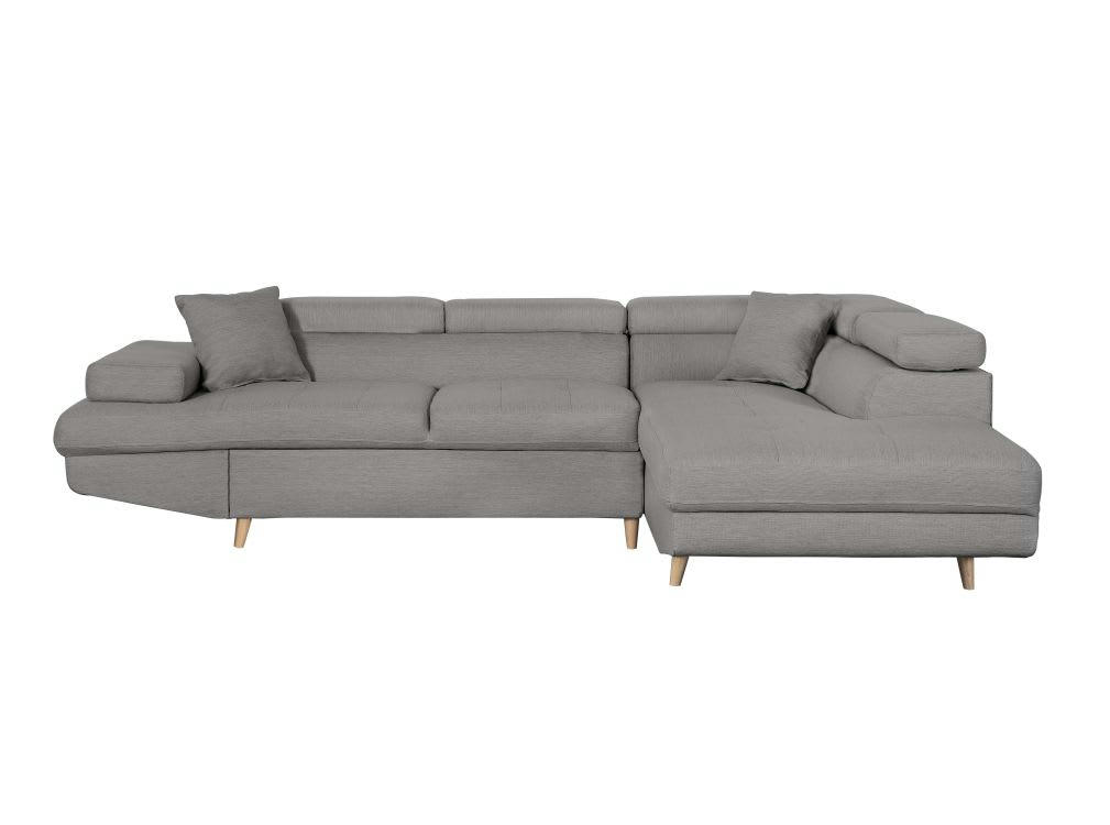 RIO SCANDI - Canapé angle droit convertible, coffre - Gris clair - Pieds bois