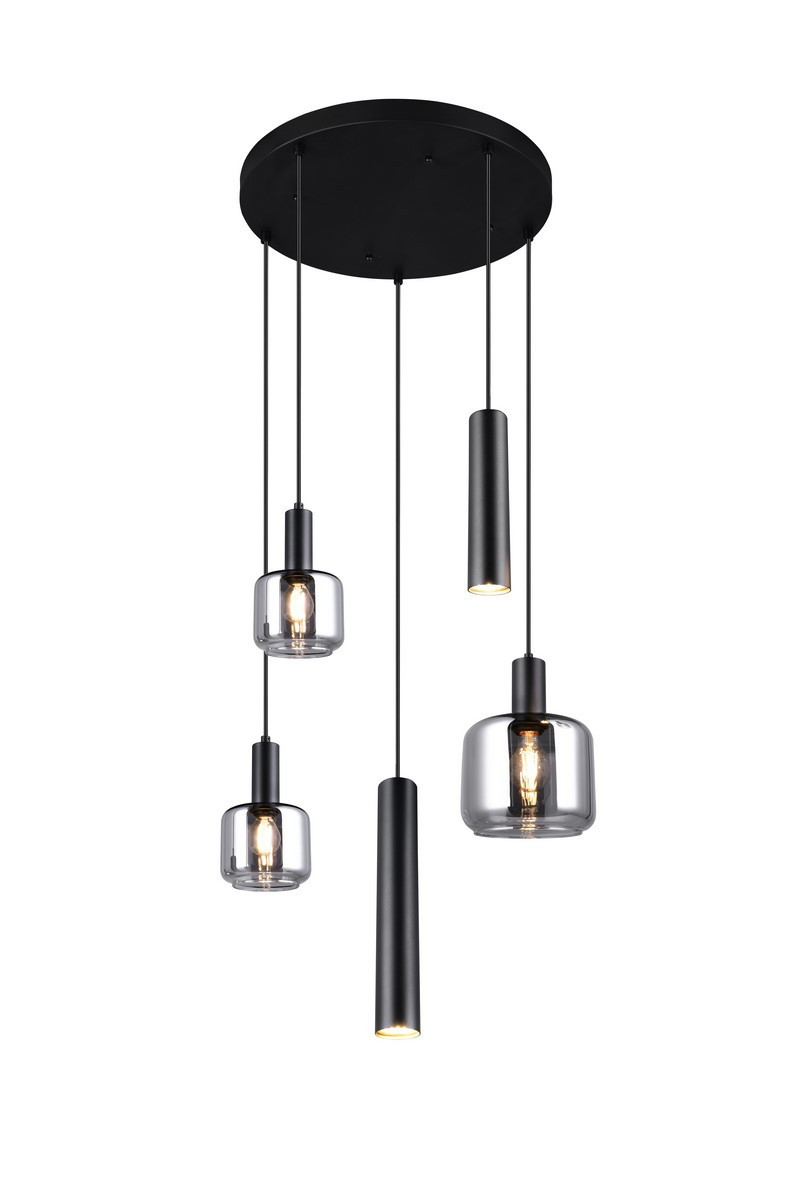 Lampa wisząca czarna-chromowana MATARO 5xE27x10W wym: 150x40x40 cm Trio