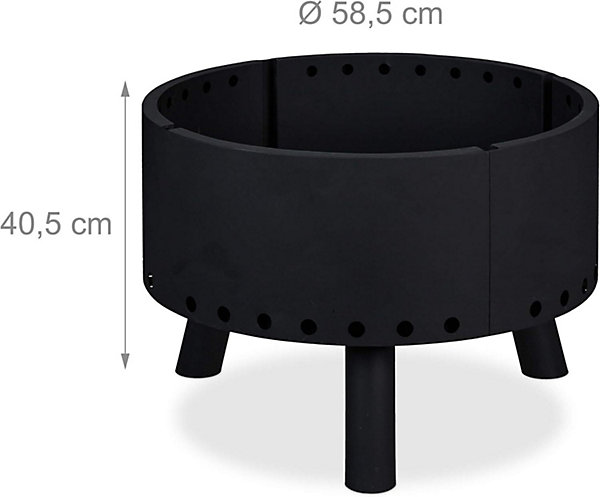 Brasero de Jardin Noir avec Protection des Flammes et Bouclier Thermique 40.5 x 58.5 cm
