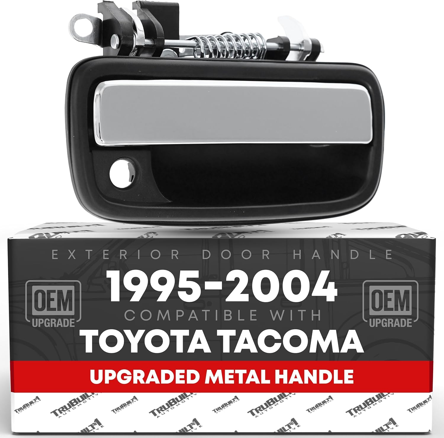 Exterior Front Passenger Door Handle Replacement, Upgraded Metal & Plastic Housing - Compatible with 1995-2004 Toyota Tacoma - Chrome Handle, Black Housing w/Keyhole - OEM 69210-35030