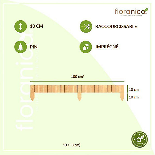 Floranica Bordure flexible de parterre Imprégnée 100 x 10 cm Nature (raccourcissable) Clôture en bois en pin Palissade Rollboarder