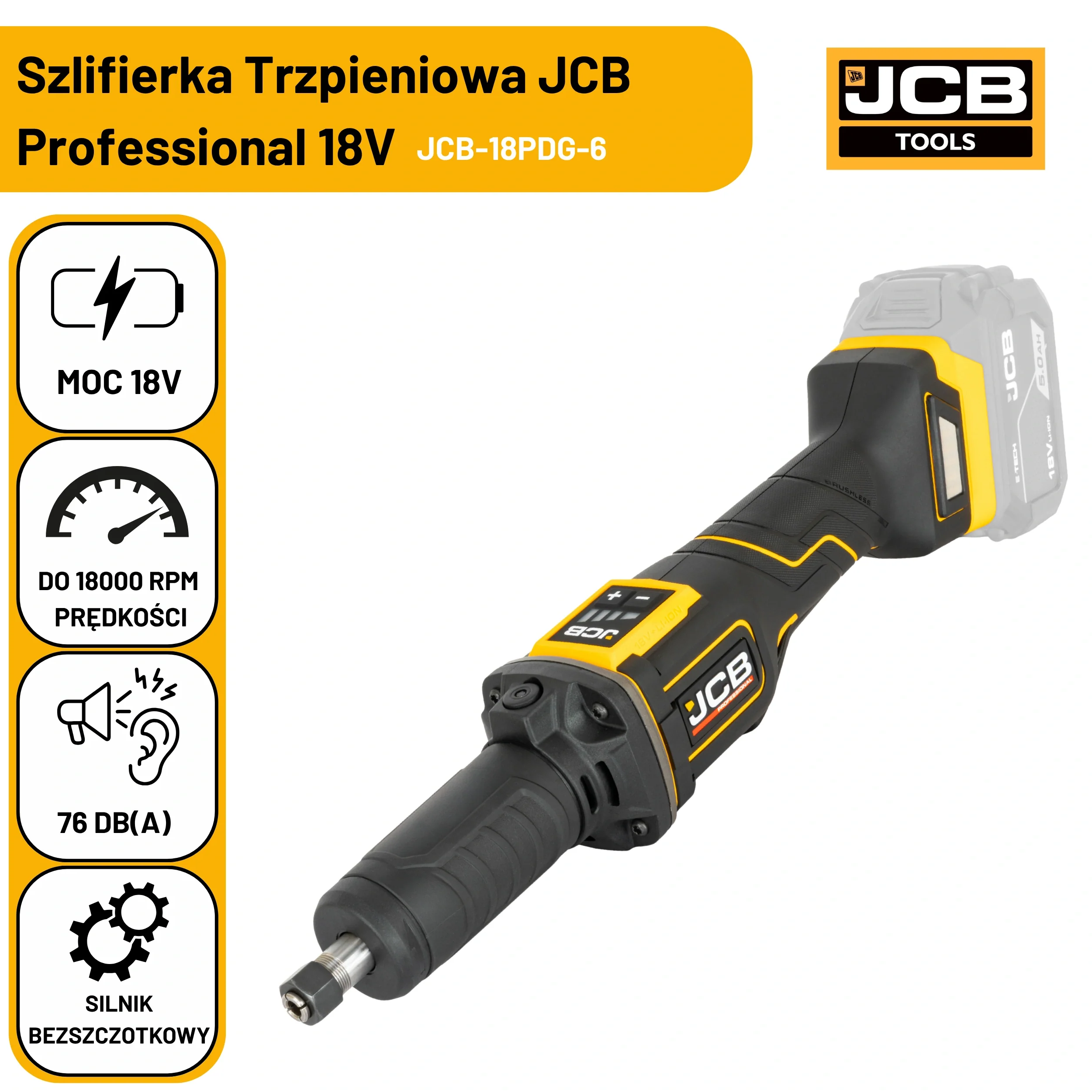 JCB Professional 18V Szlifierka Trzpieniowa z Przełącznikiem Łopatkowym