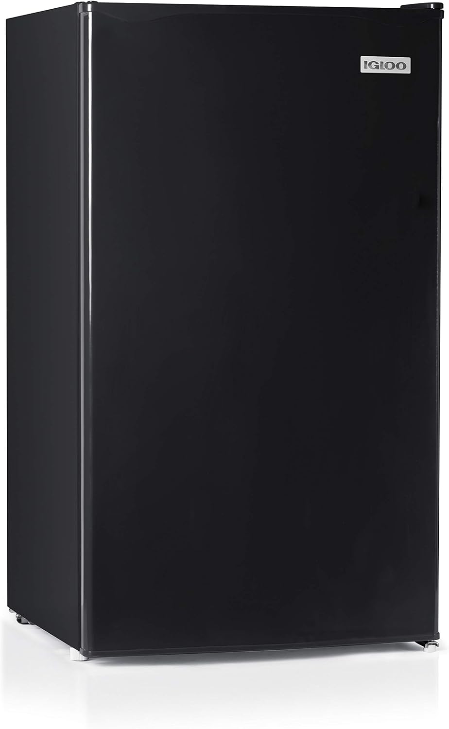 Igloo IRF32BK Single Door Compact Refrigerator with Freezer, Slide Out Glass Shelf, Perfect for Homes, Offices, Dorms, 3.2 Cu.ft