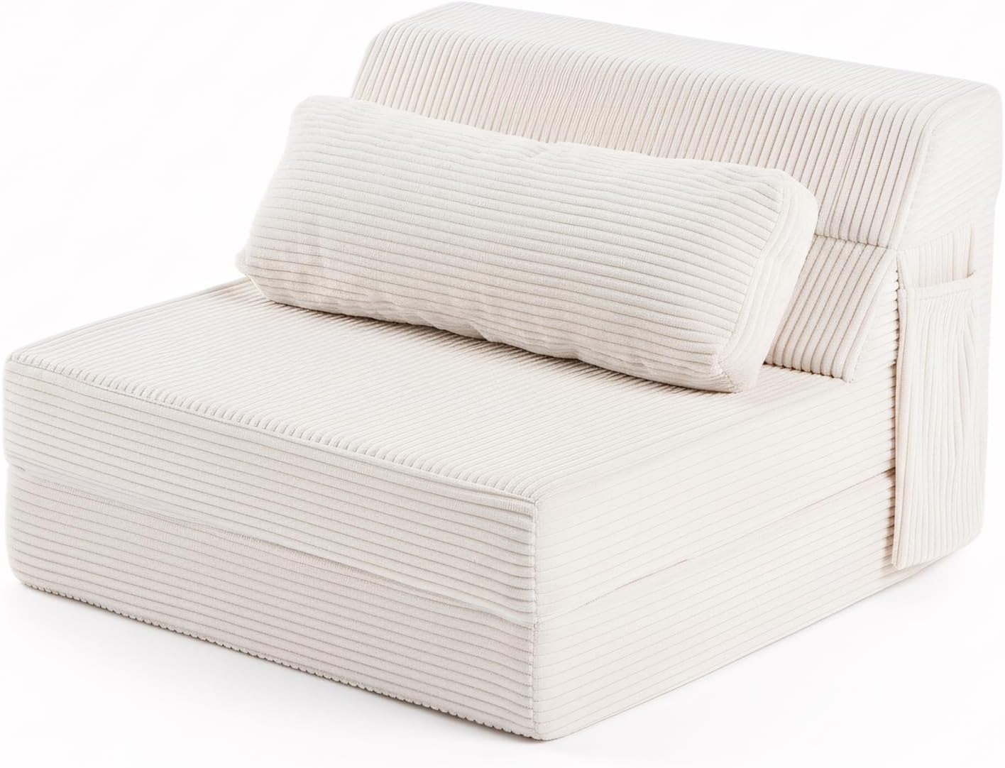 Folding Sofa Bed with Pillow, Convertible Sleeper Chair, Comfy Floor Futon Couch Mattress Lounge Sofa for Adults Portable Fold Out Chair Bed for Living Room Bedroom, Single, Beige