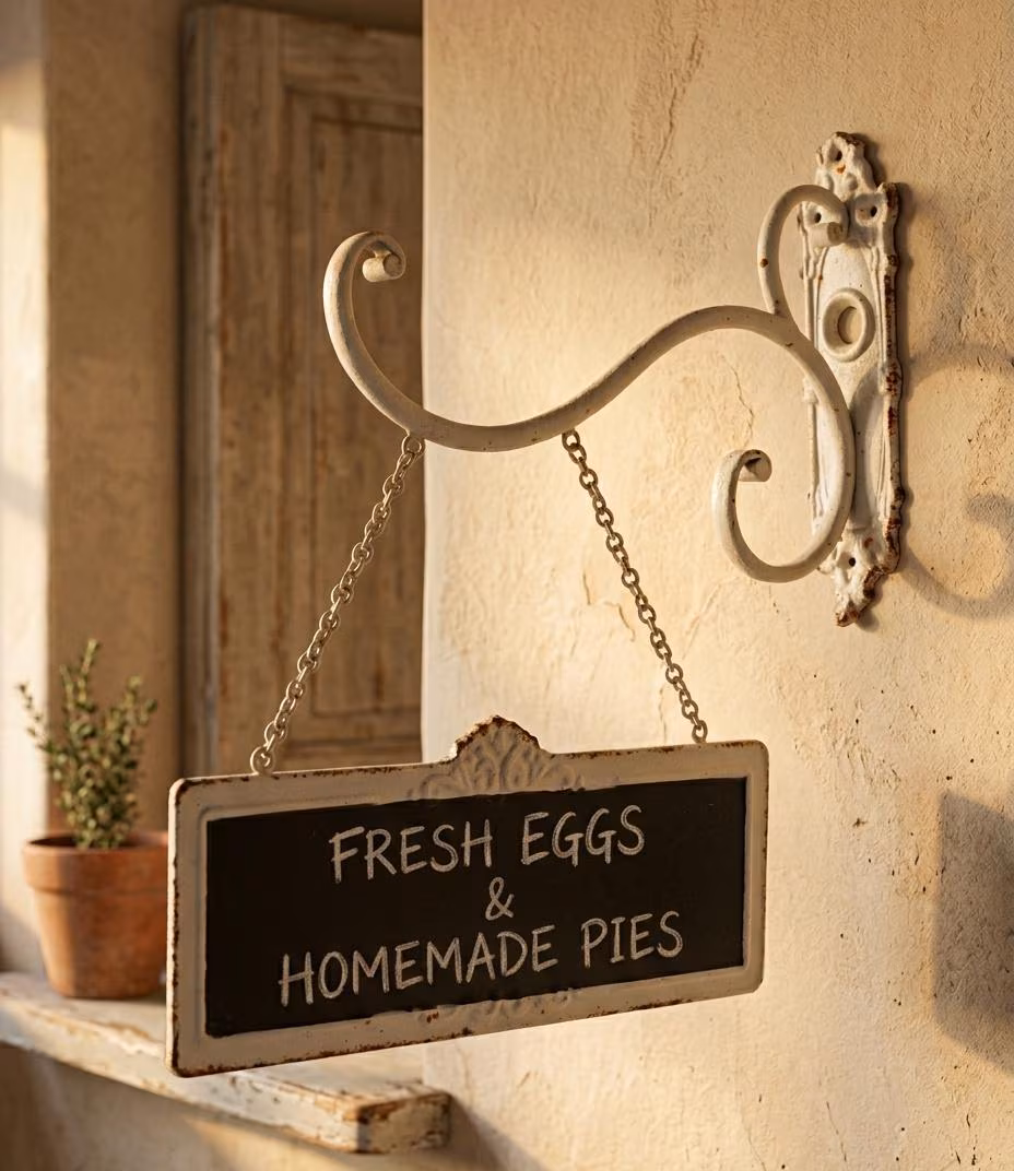Cast Iron Double Sided Chalkboard Sign, Rustic Farmhouse Scroll Bracket Wall Decor