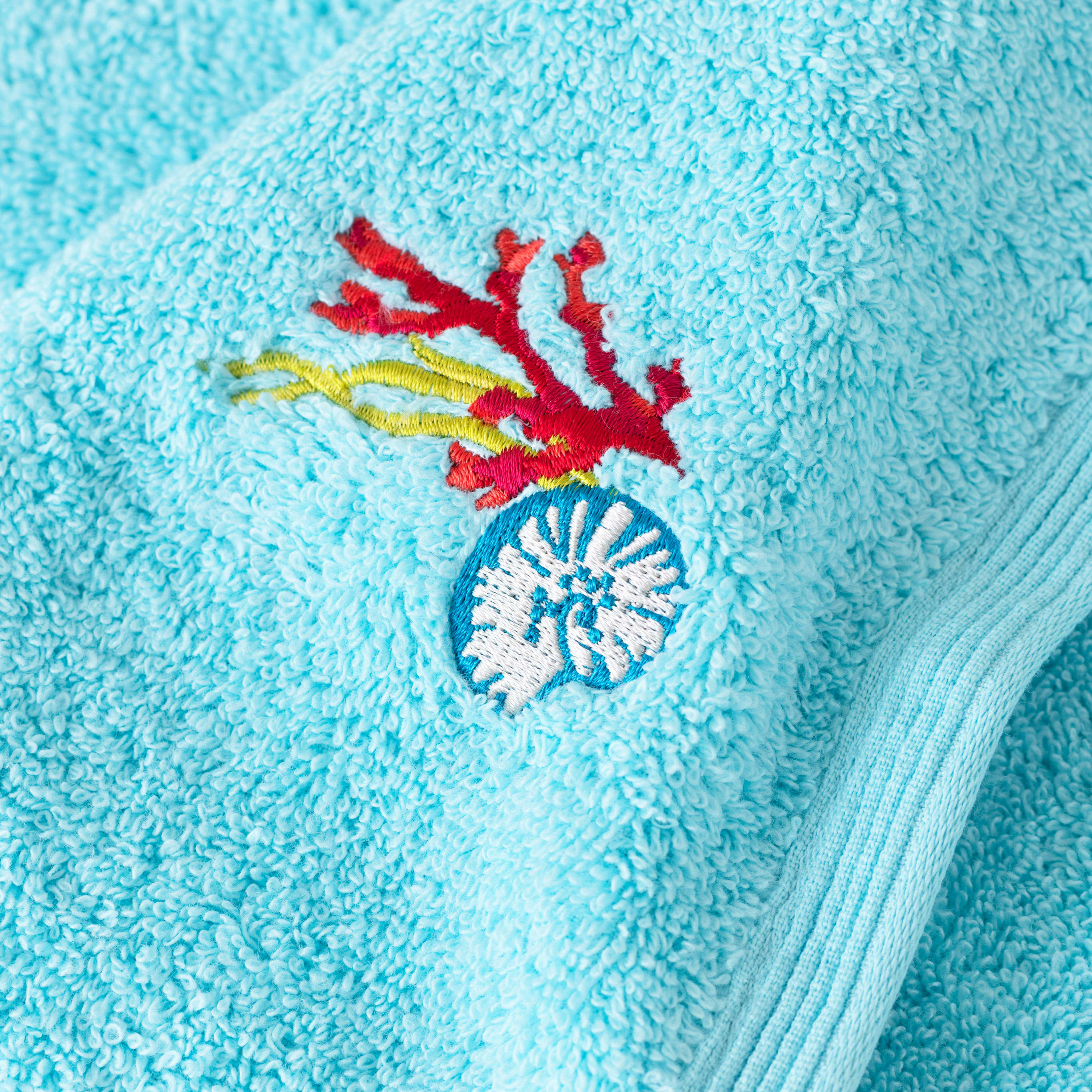 RECIF - Serviette de toilette coton bouclette brodé bleu 50 x 90 cm