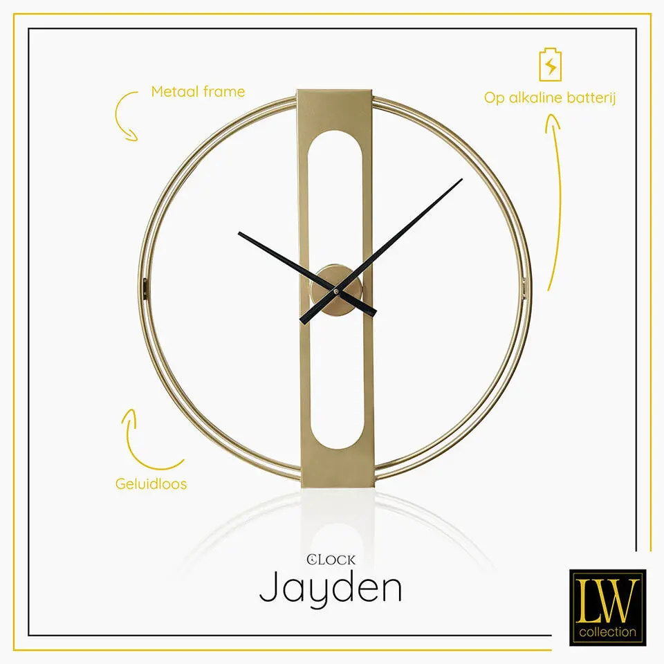 LW Collection Wandklok Jayden goud 60cm