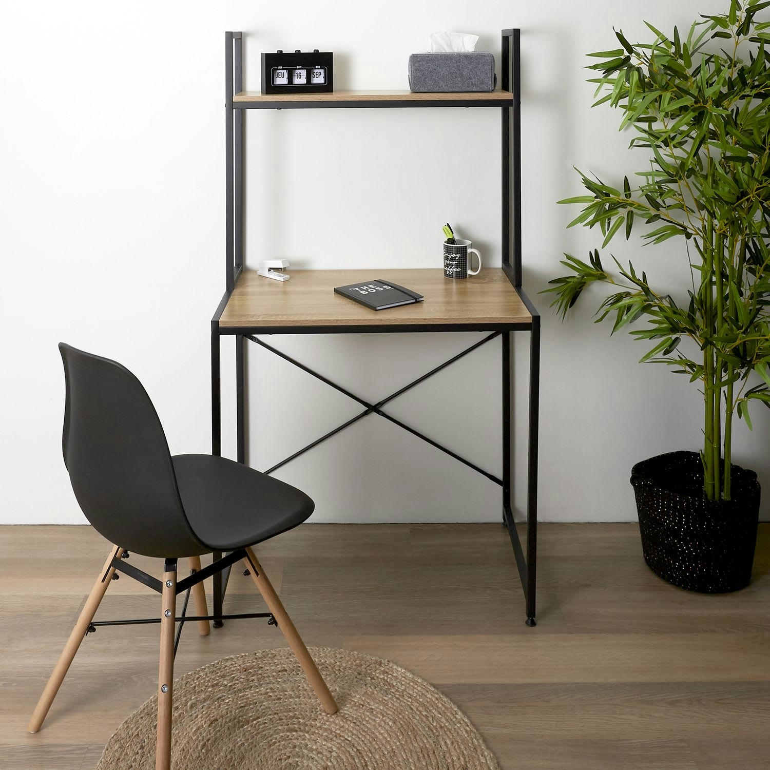 STAN - Bureau avec etagère noir et marron marron