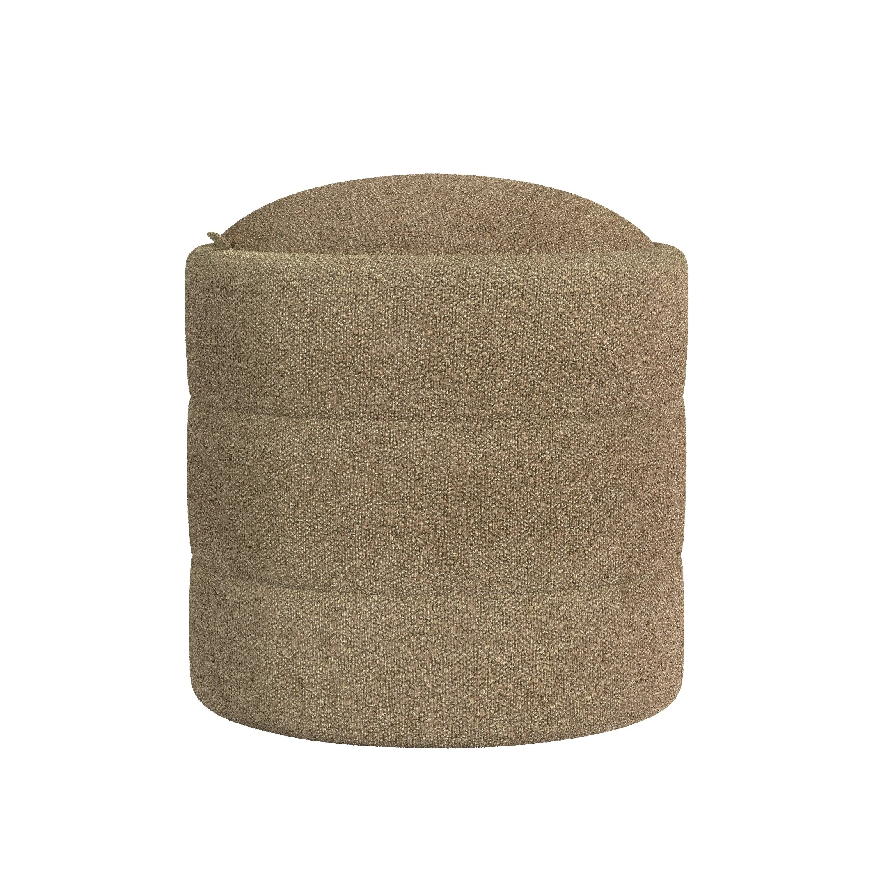 Modern Storage Ottoman, Brown Boucle Seat Cushion, 18 Inch Round